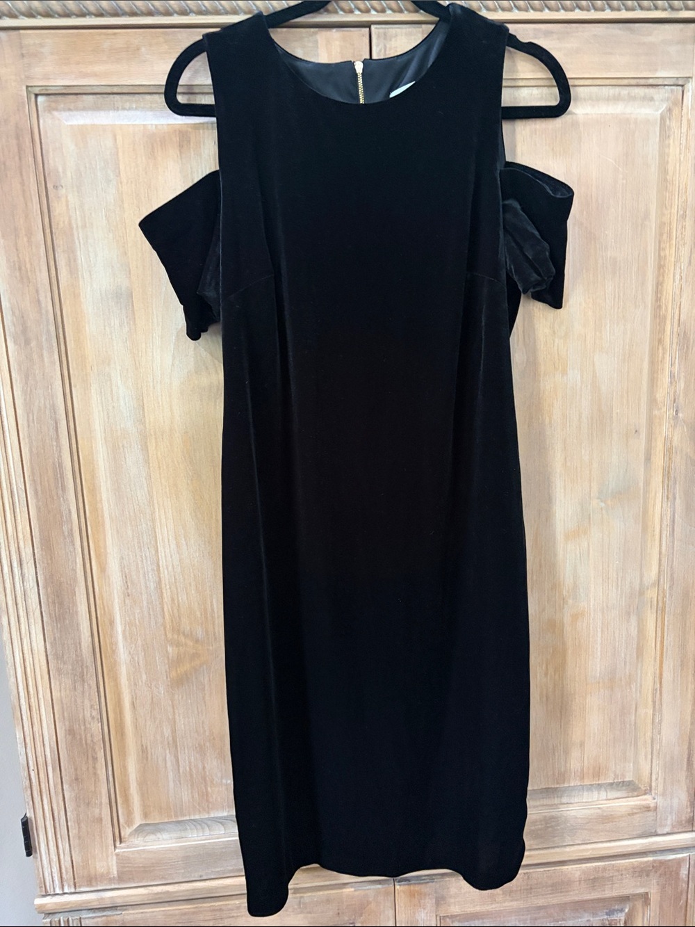 Calvin Klein Black Velvet Cold-Shoulder Midi Dress